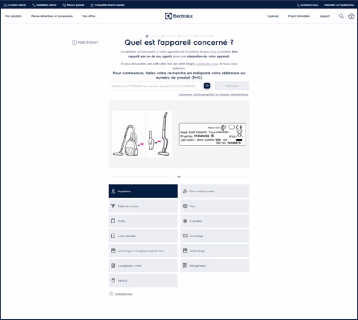 [Screenshot] Electrolux AEG repair service page’s variant test design