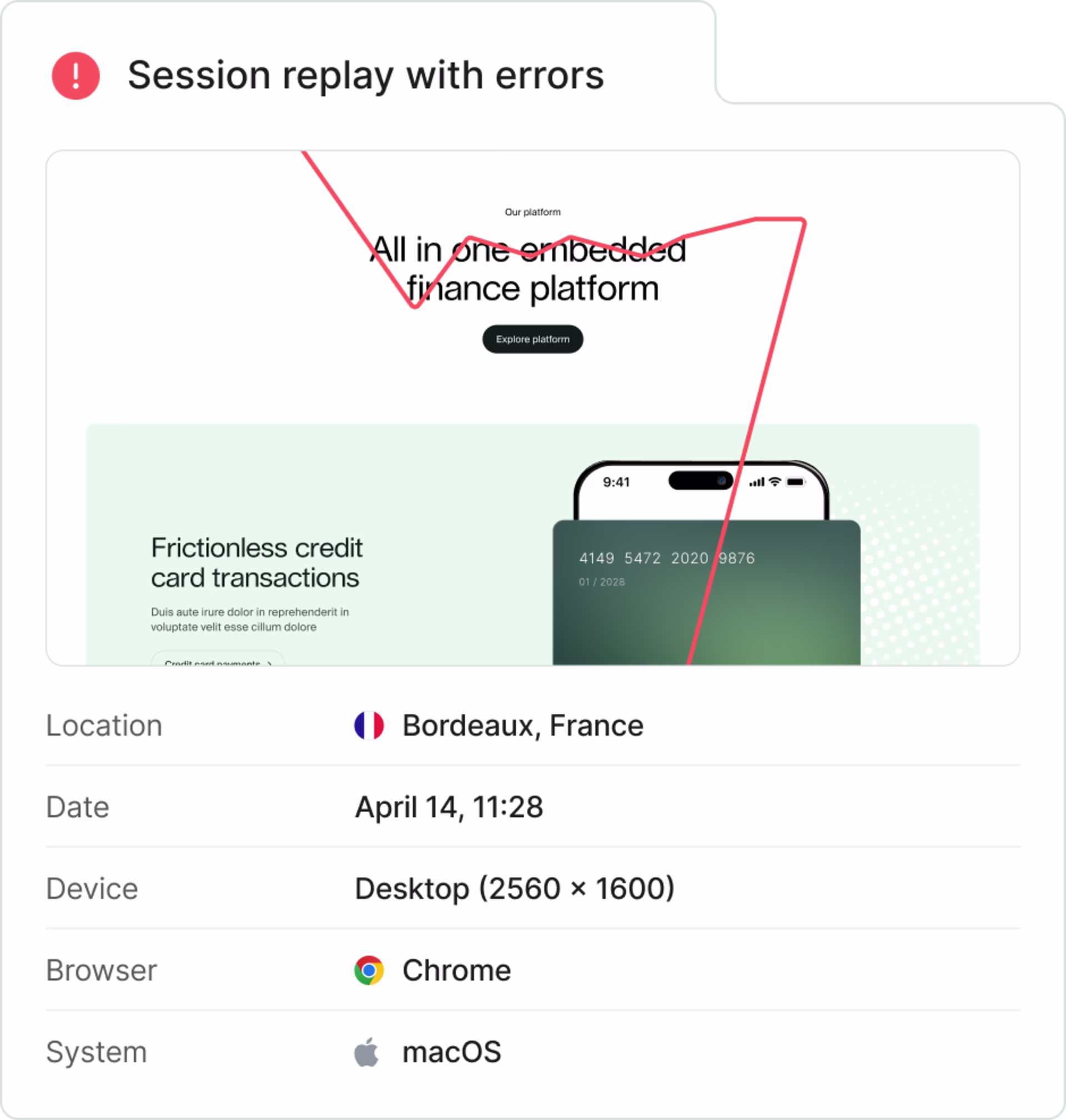 Visual - Session replay with errors